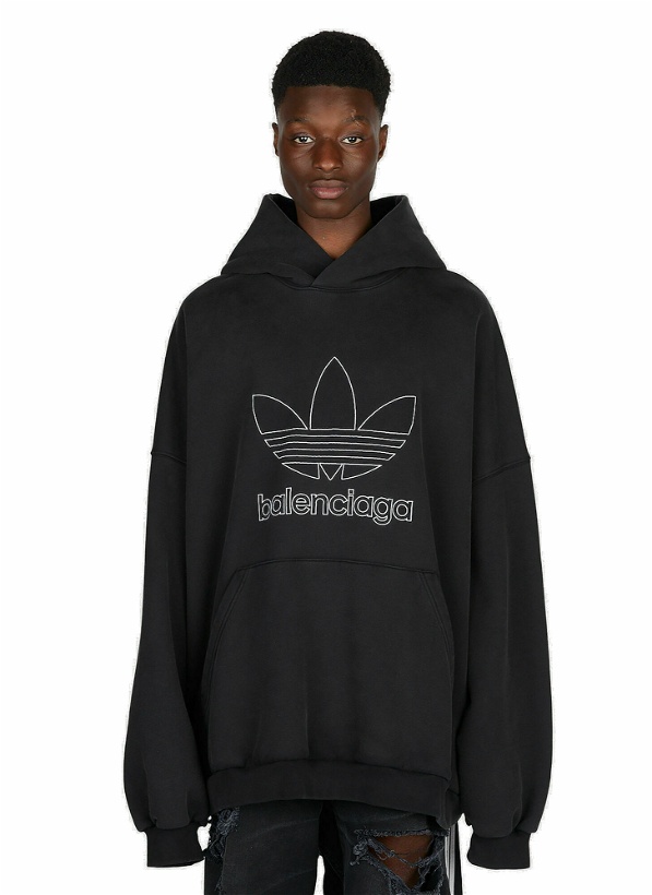 Photo: adidas x Balenciaga - Embroidered Logo Hooded Sweatshirt in Black