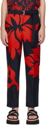 sacai Navy & Red Floral Appliqué Trousers