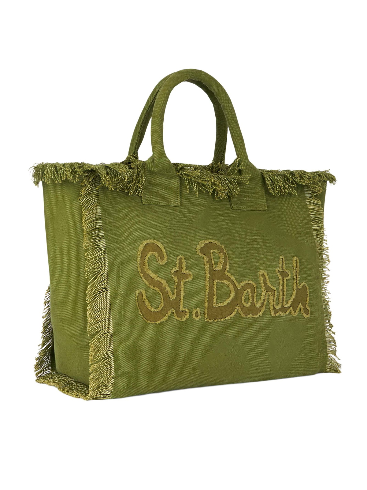 MC2 Saint Barth Military Green Cotton Canvas Vanity Tote Bag With Logo Patch