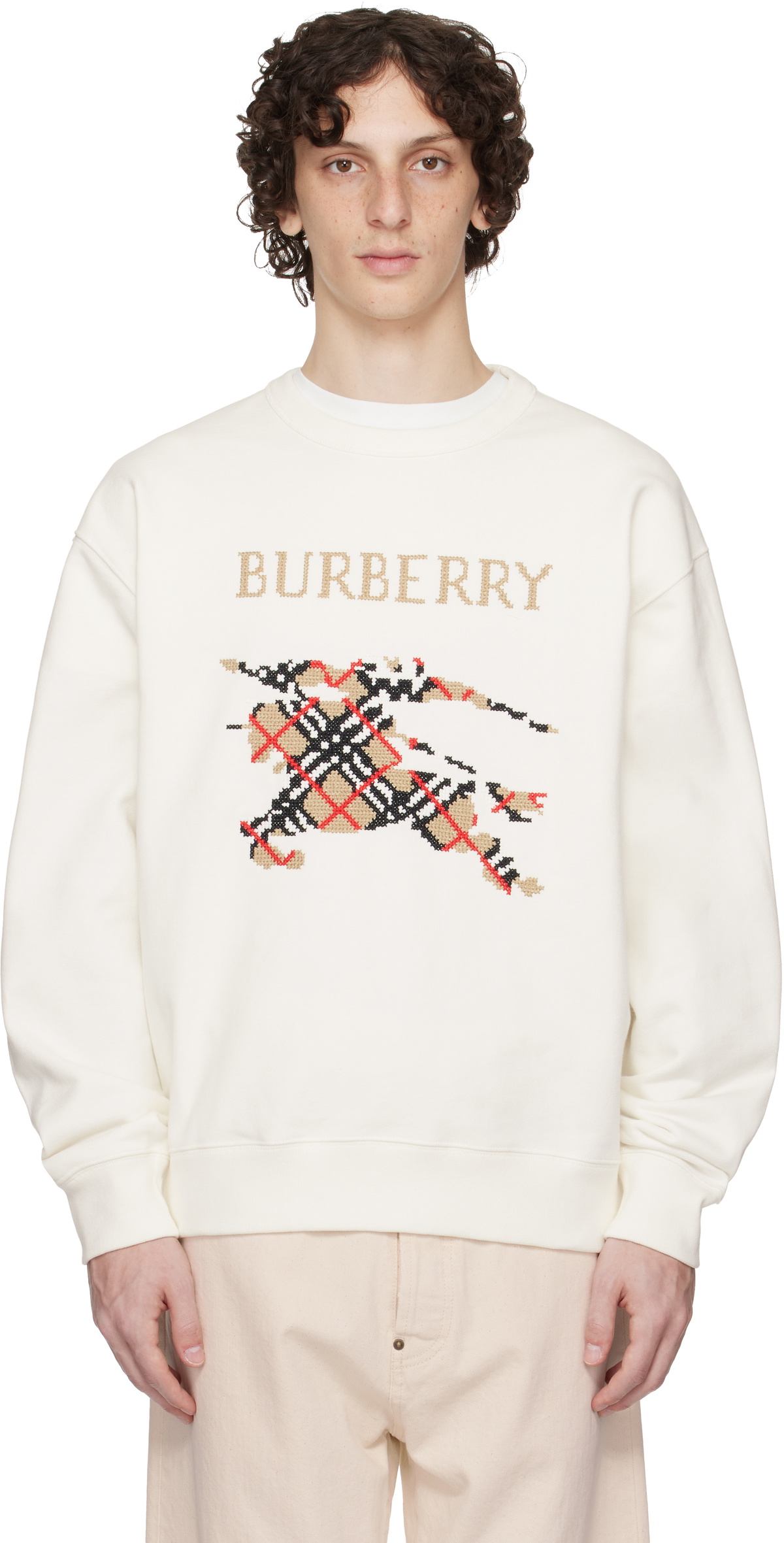 スウェット・トレーナー Burberry Crew neck sweatshirt with Check detail Check Label Cotton Sweatshirt in Black - Men | Burberry