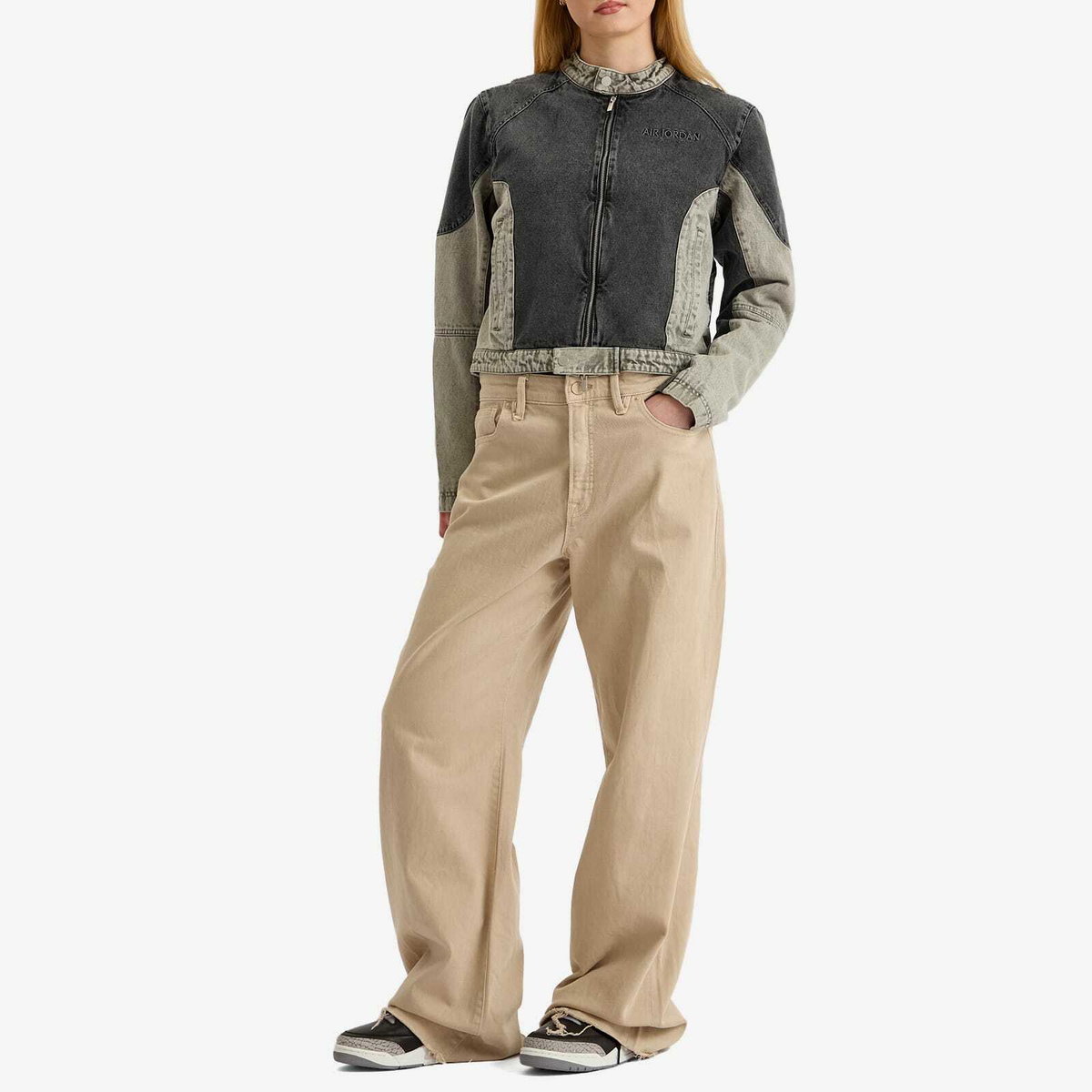Air Jordan Women's W Moto Jacket in Black/Flat Pewter/Iron Grey