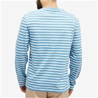Maison Kitsuné Men's Fox Head Patch Long Sleeve Stripe T-Shirt in Drifter Blue/White