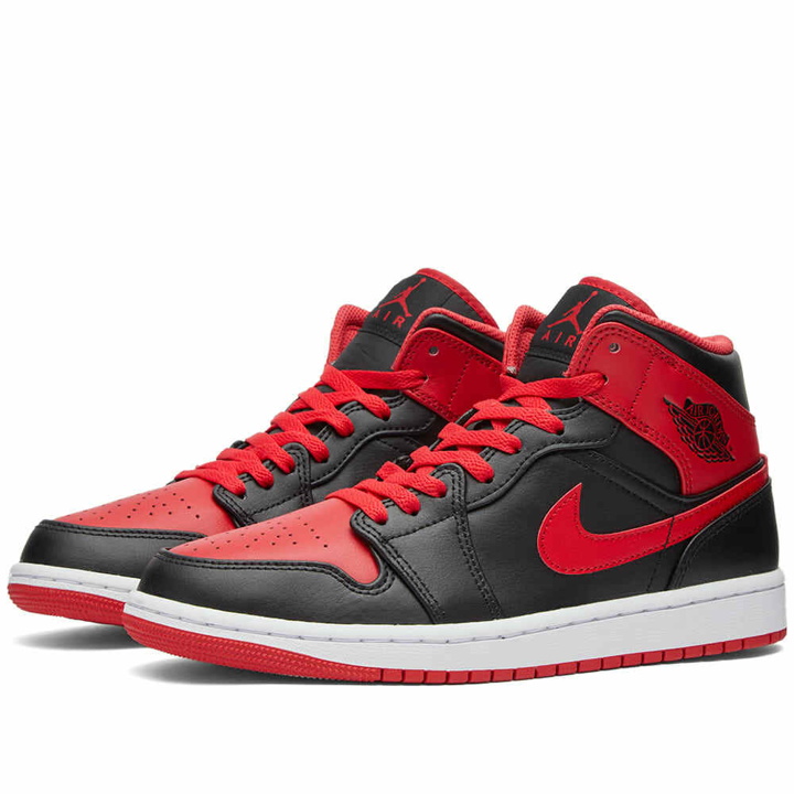Photo: Air Jordan Men's 1 Mid Sneakers in Black/Fire Red