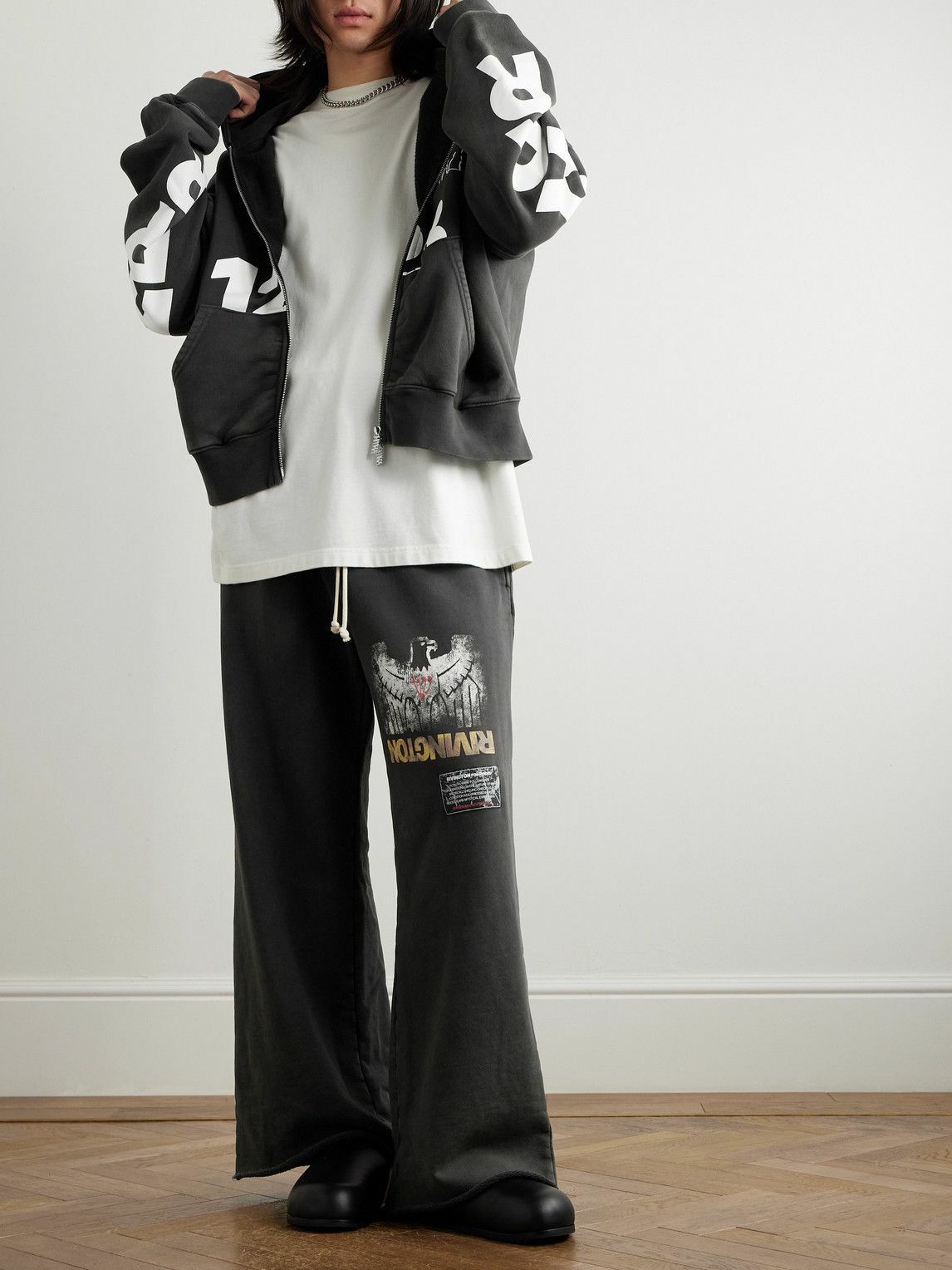 RRR123 - USO-123 Cropped Printed Cotton-Jersey Zip-Up Hoodie