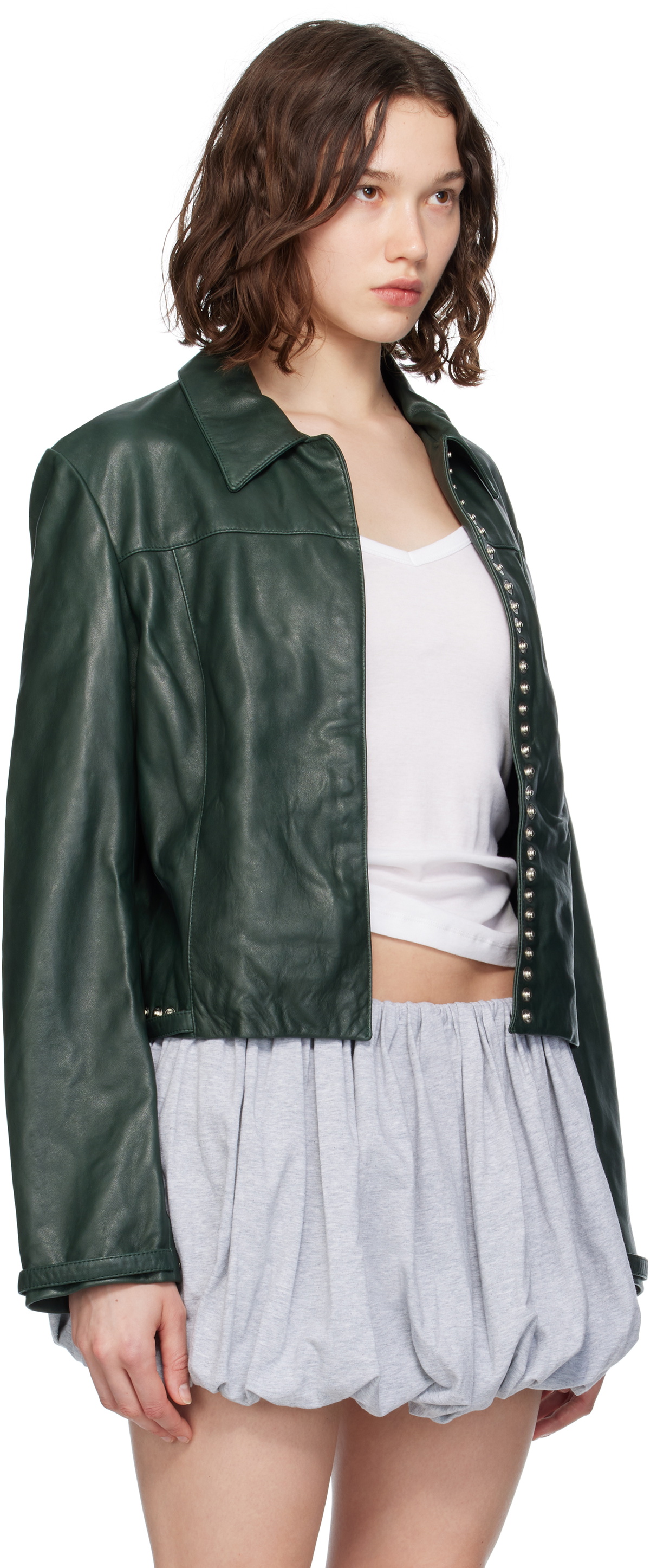 Paloma Wool Khaki Octavia Leather Jacket