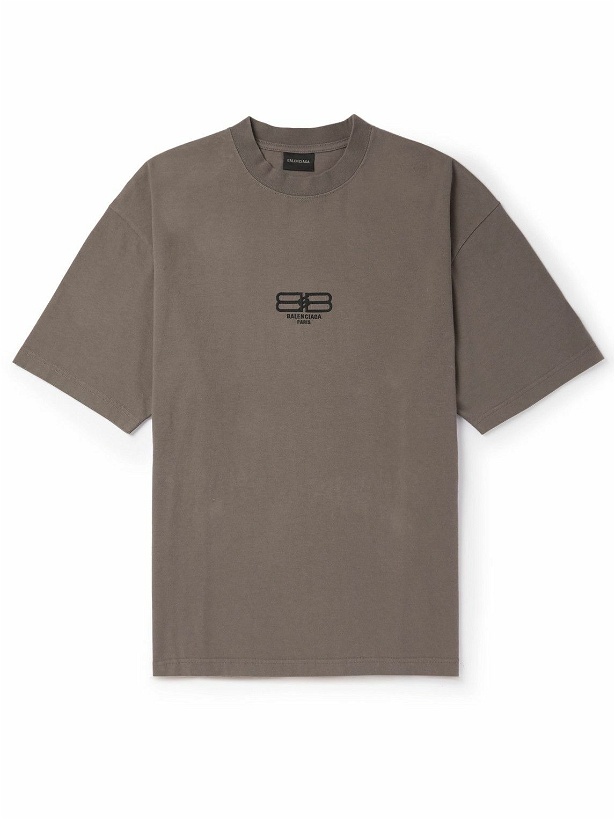 Photo: Balenciaga - BB Paris Logo-Embroidered Cotton-Jersey T-Shirt - Gray