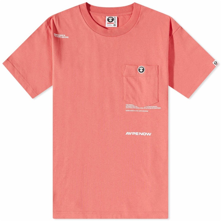 Photo: Men's AAPE Now Silicone Badge Pocket T-Shirt in Spiced Coral