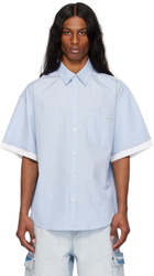 le PÈRE Blue Double Short Sleeve Button Down Shirt