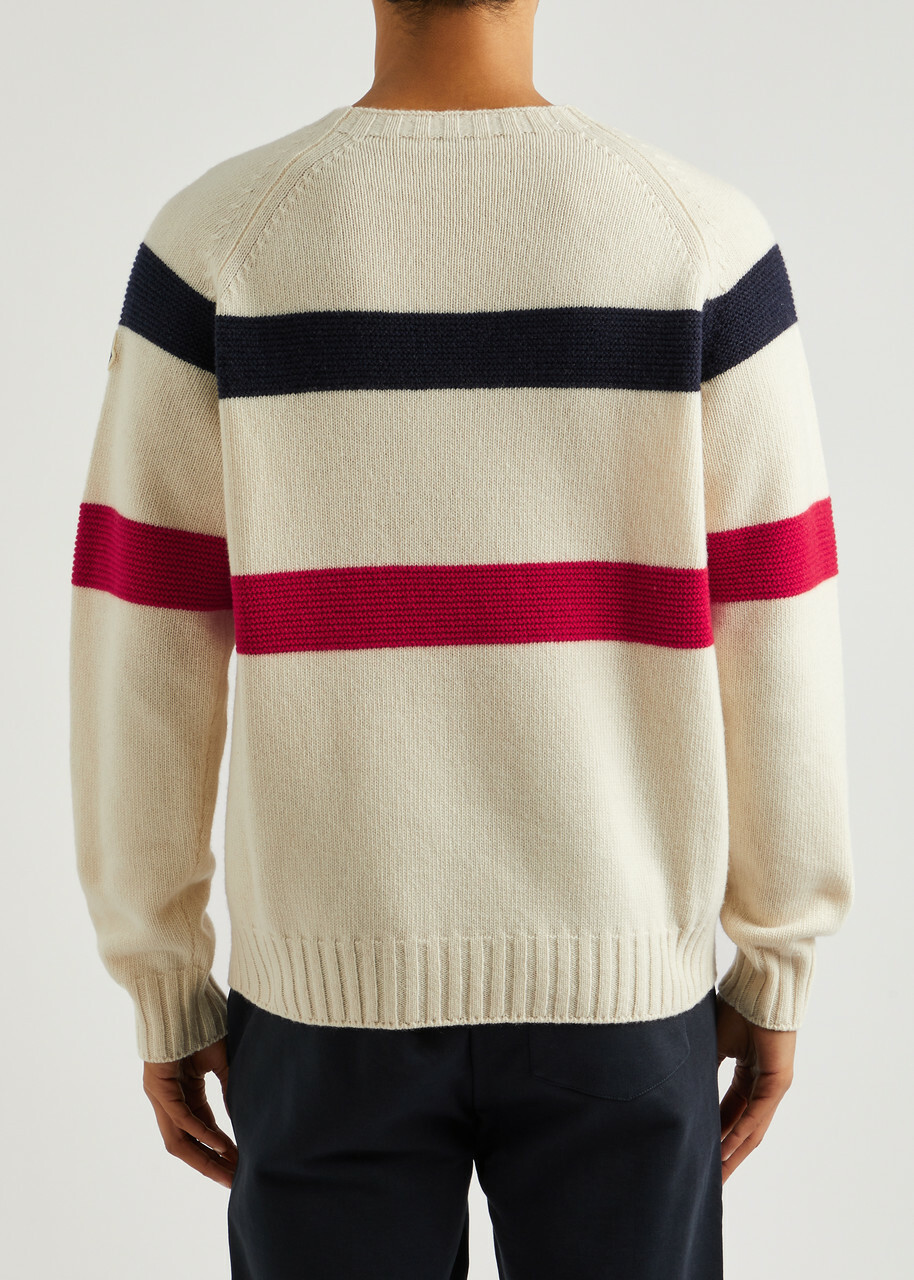 Moncler Striped Logo Wool and Cashmere-blend Jumper Cream
