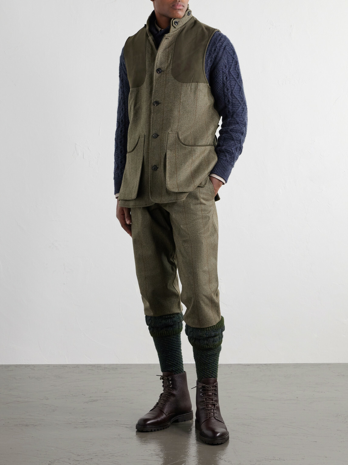 Purdey - Herringbone Wool-Blend Tweed Gilet - Green