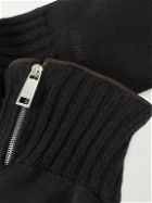 Zegna - Logo-Embroidered Leather-Trimmed Cashmere Gloves - Black