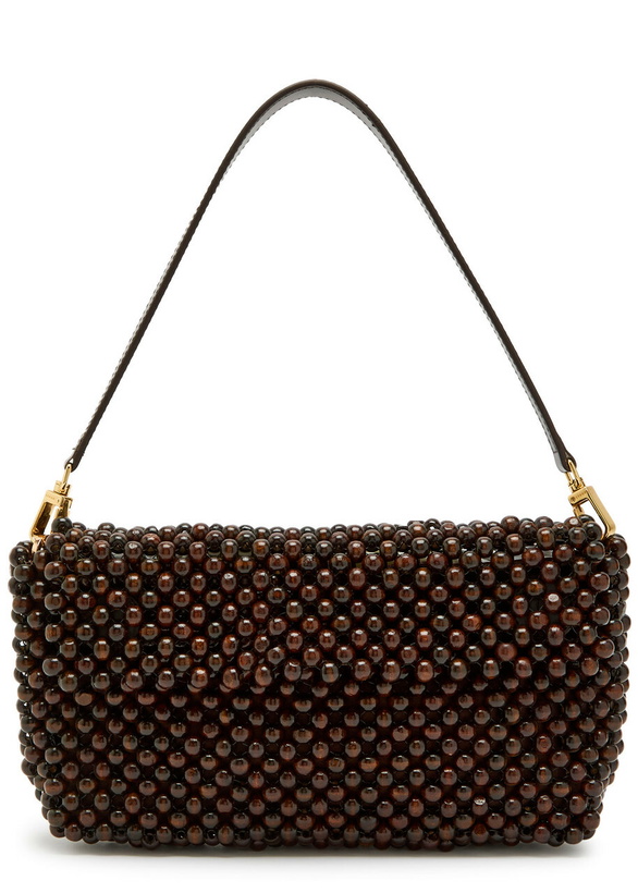 Photo: Staud Timmy Beaded Shoulder bag - Dark Brown - One Size
