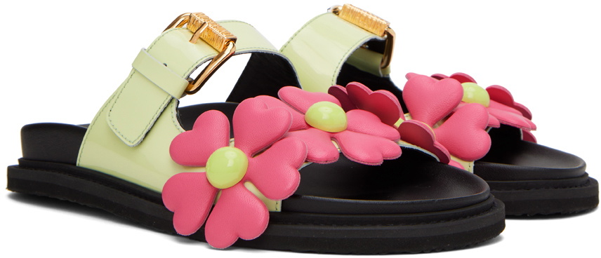 Moschino Green Heart Flowers Sandals Moschino