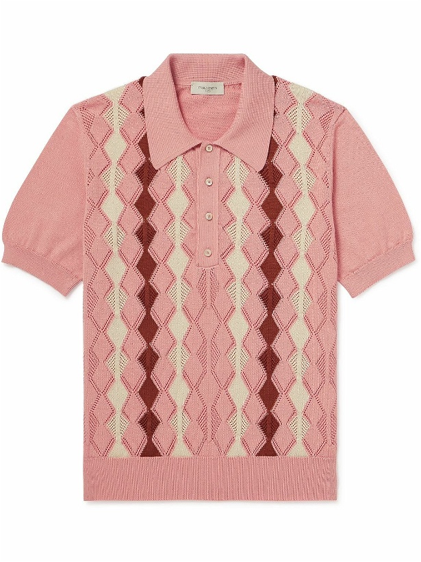 Photo: PIACENZA 1733 - Intarsia Pointelle-Knit Cotton Polo Shirt - Pink