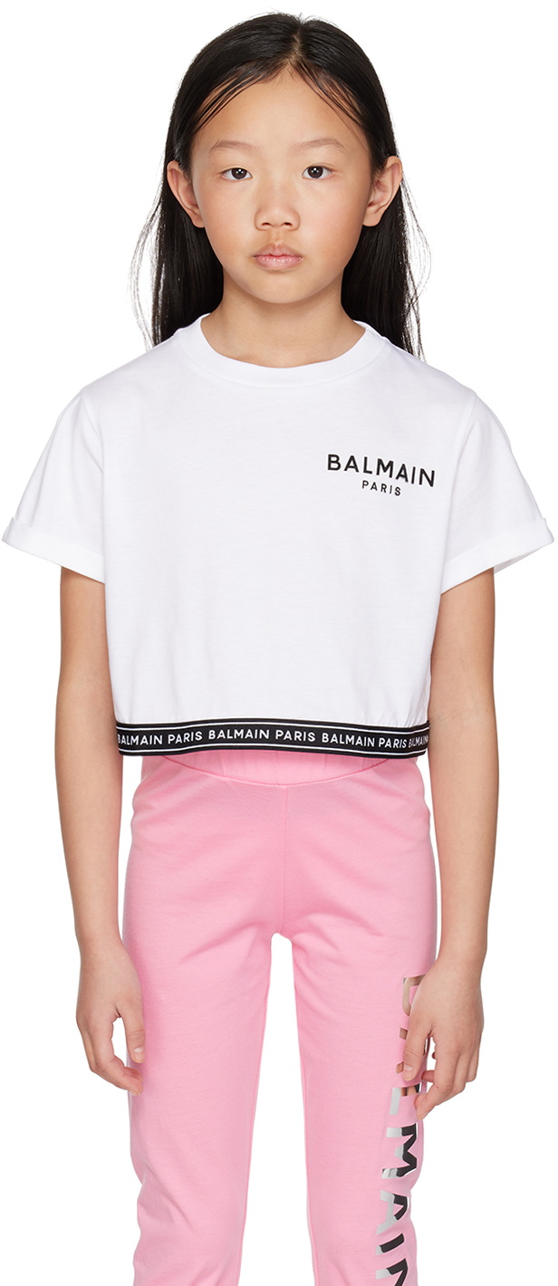 Balmain Kids White Flocked T-Shirt