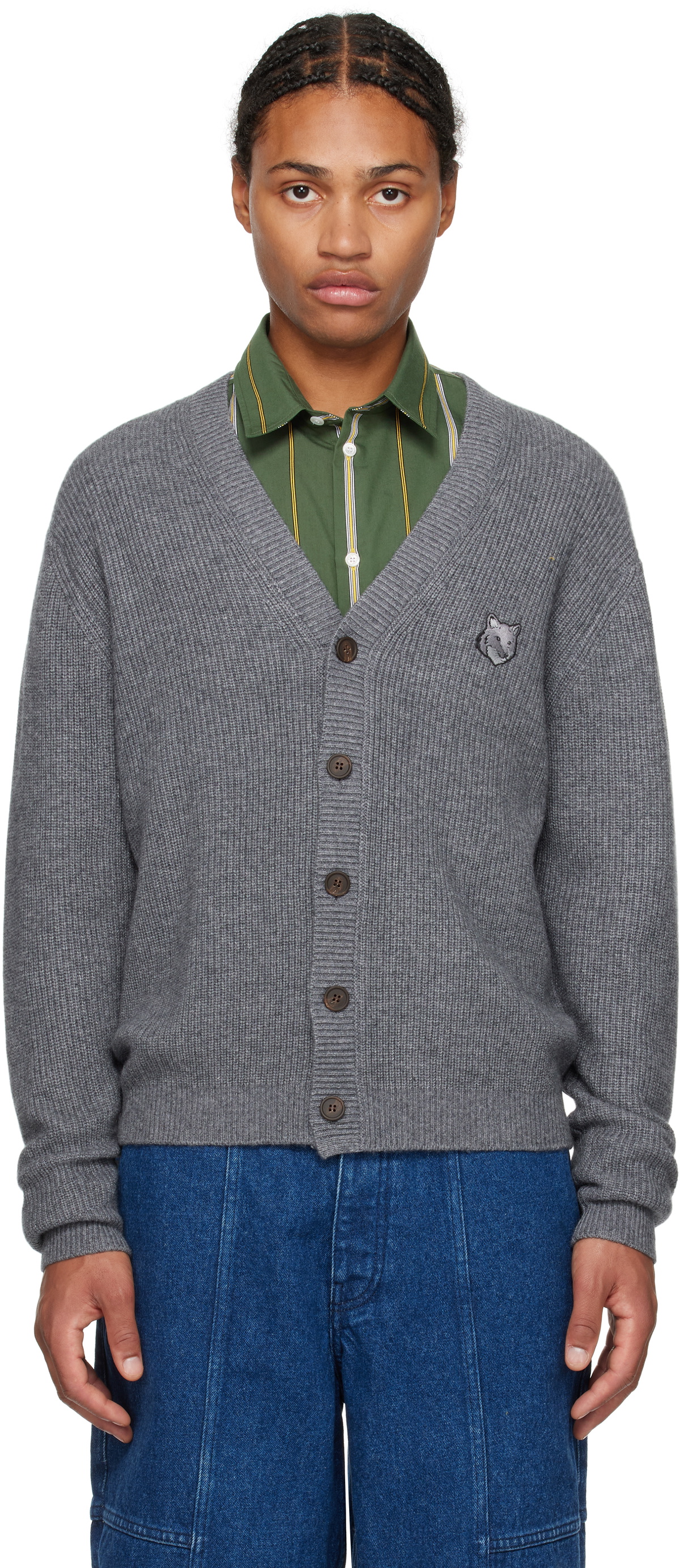 Maison Kitsuné Gray Bold Fox Head Patch Comfort Ribbed