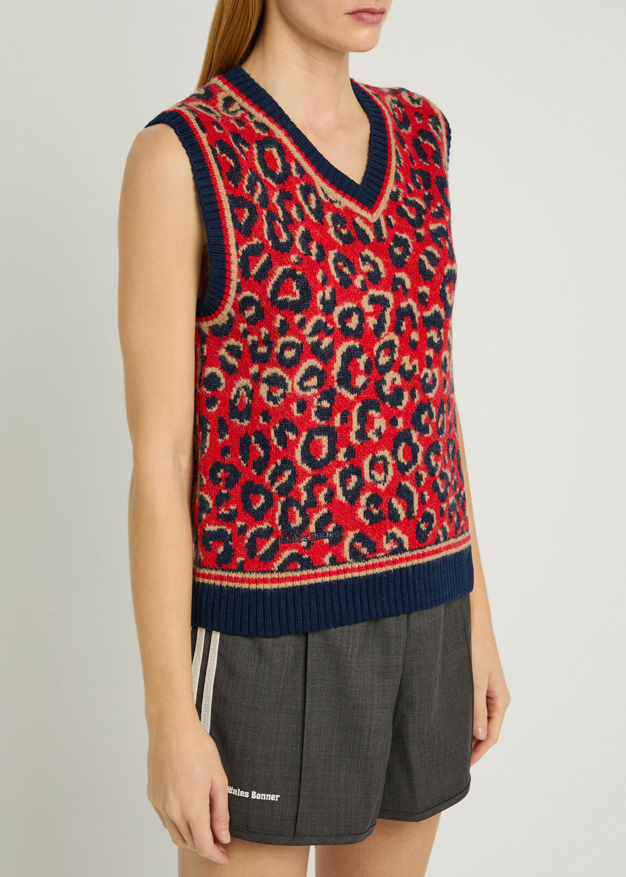 Adidas X Wales Bonner Leopard-intarsia Knit Vest Multicoloured