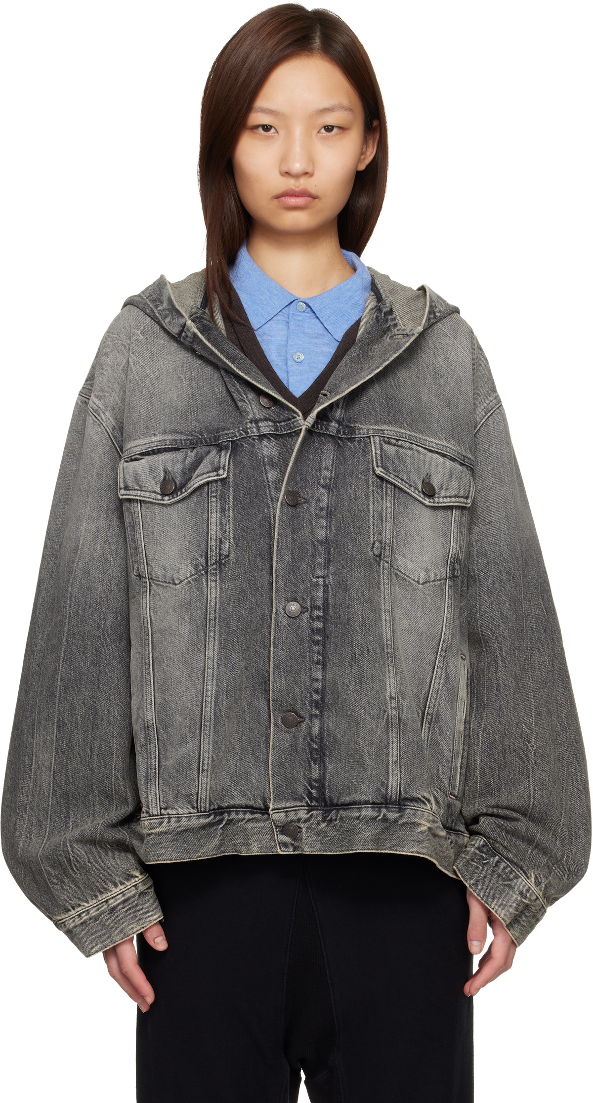 Acne Studios Black Hooded Denim Jacket