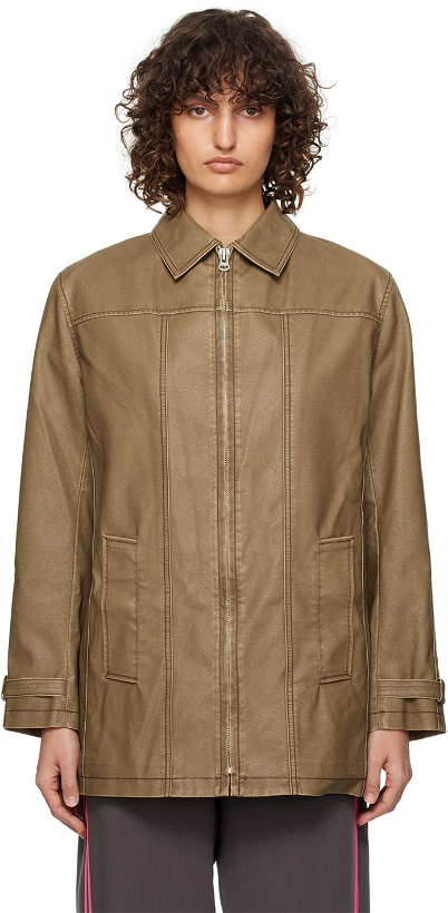 Photo: TheOpen Product Brown Print Faux-Leather Jacket