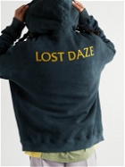 Lost Daze - Satin-Trimmed Logo-Embroidered Tie-Dyed Cotton-Jersey Hoodie - Blue