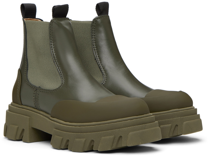 GANNI Khaki Cleated Low Chelsea Boots GANNI