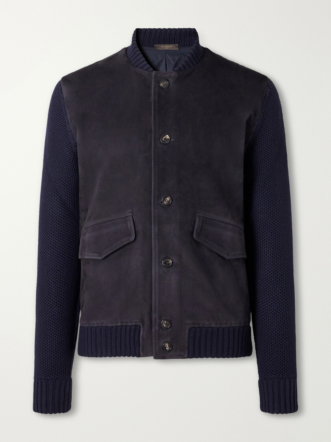 Slowear - Zanone Slim-Fit Suede and Honeycomb-Knit Virgin Wool Bomber Jacket - Blue