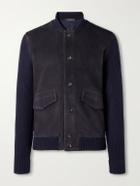 Slowear - Zanone Slim-Fit Suede and Honeycomb-Knit Virgin Wool Bomber Jacket - Blue