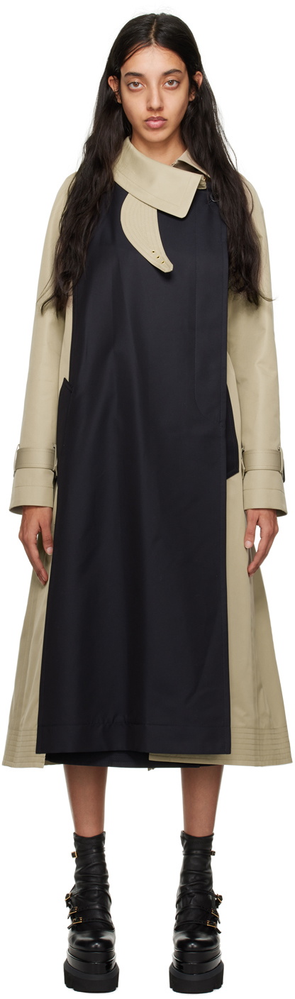 sacai Black Paneled Trench Coat