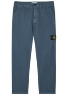 Stone Island Logo-appliquéd Herringbone Cotton Trousers Blue Dark