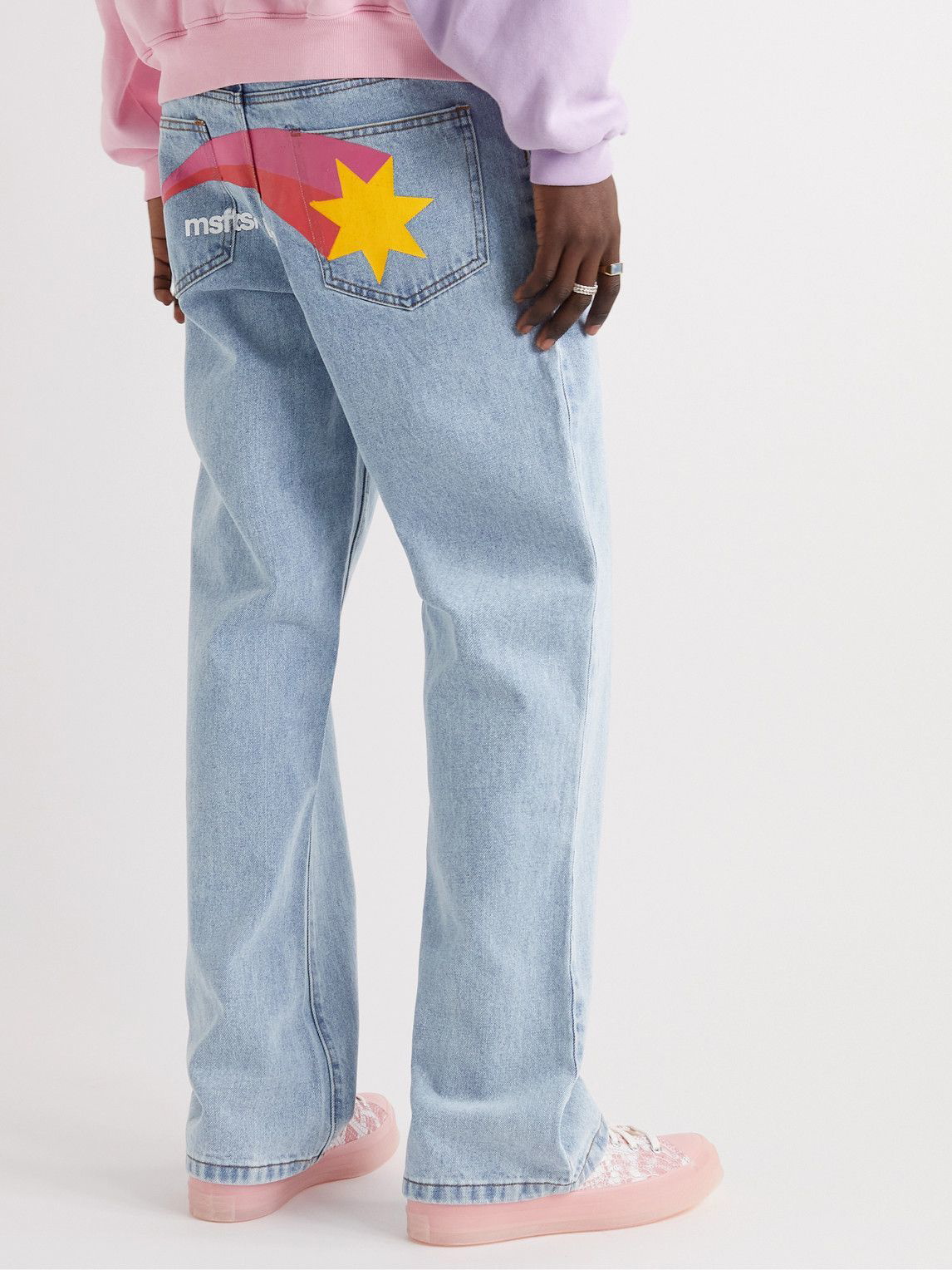 Bopæl vant skive MSFTSrep - Straight-Leg Printed Jeans - Blue MSFTSrep