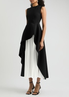 Solace London Severny Peplum Pleated Midi Dress Black