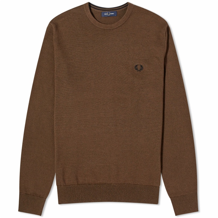 Photo: Fred Perry Men's Crew Neck Jumper in Burnt Tobacco