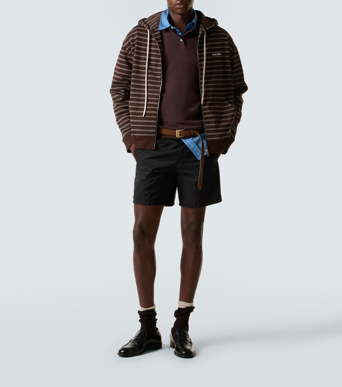 Miu Miu Layered striped cotton polo shirt