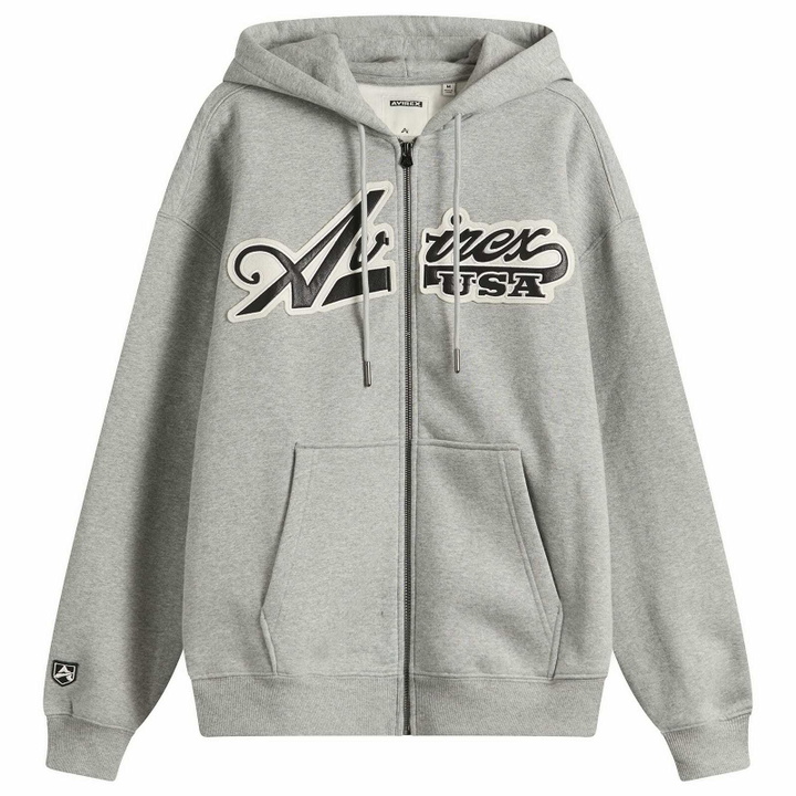 Photo: Avirex Men's Script Logo Zip Hoodie in Heather Grey
