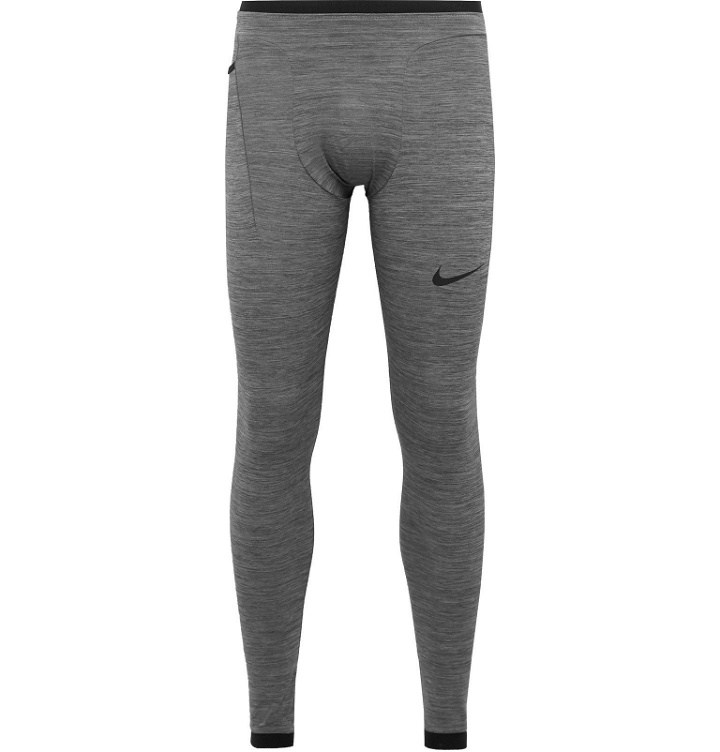 Photo: Nike Training - Pro Logo-Print Mélange Dri-FIT Tights - Gray