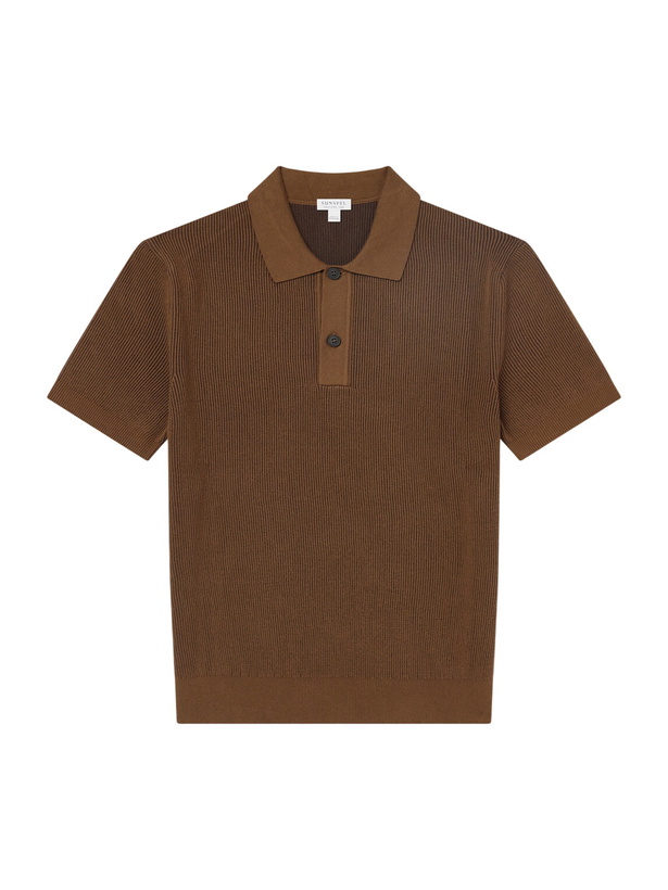 Photo: Sunspel - Ribbed Cotton Polo-Shirt - Brown