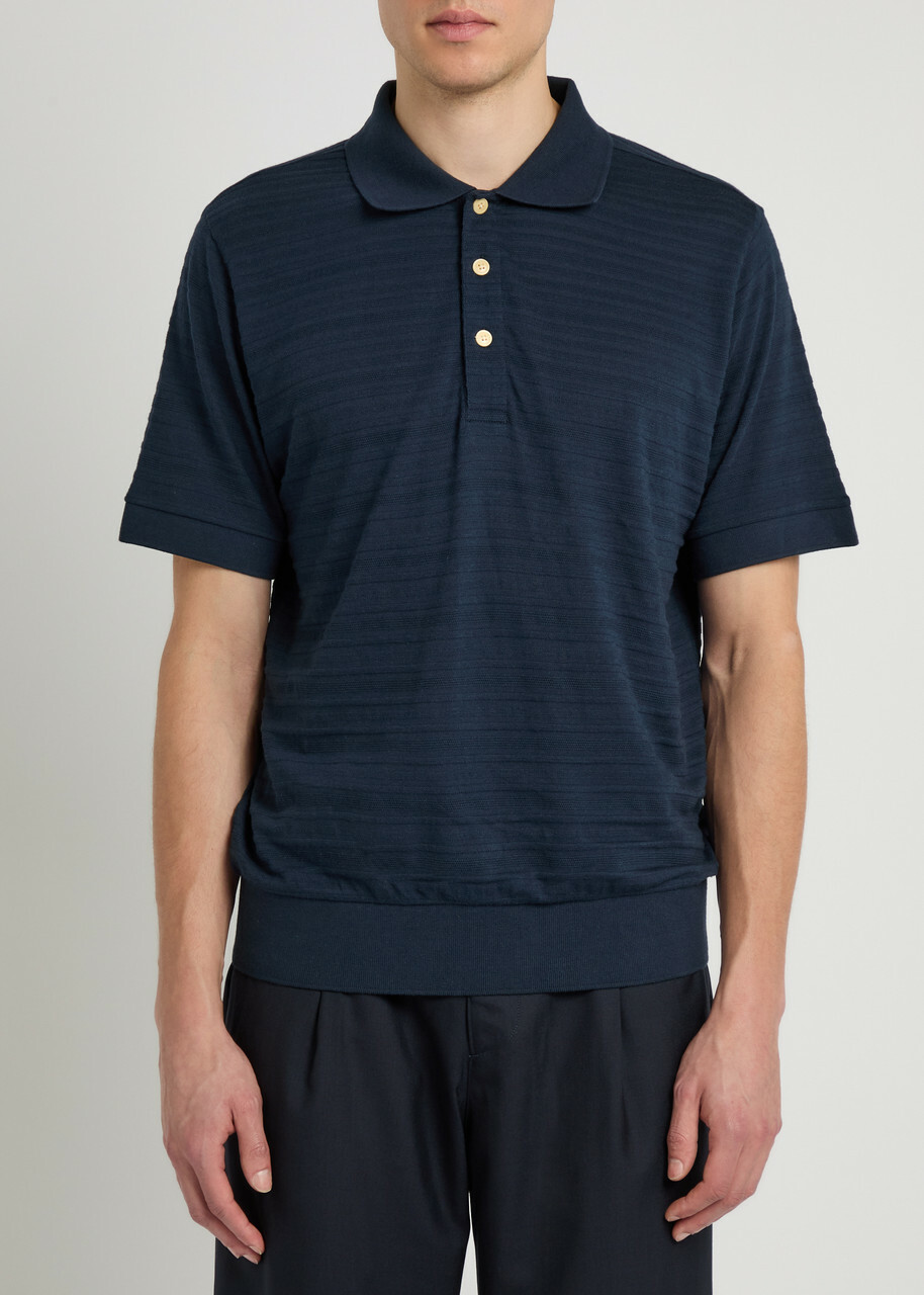 Oliver Spencer Glendale Fine-knit Polo Shirt Navy