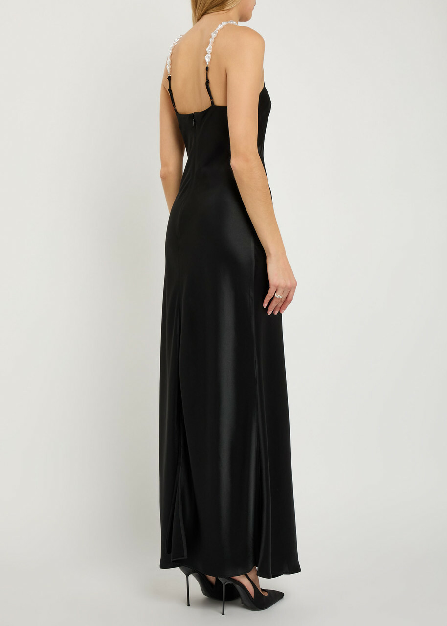 Staud Cadence Faux Pearl-embellished Satin Maxi Dress Black