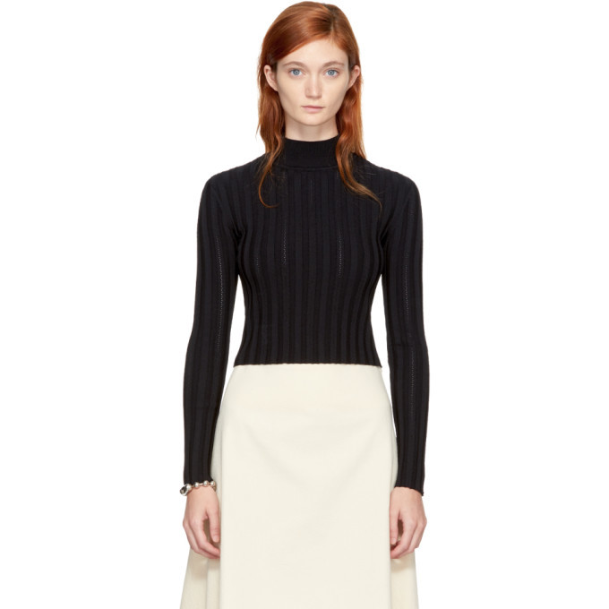 McQ Alexander McQueen Black Cropped Lace Rib Turtleneck McQ Alexander ...