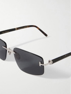 TOM FORD - Rimless Rectangular-Frame Silver-Tone Horn and Tortoiseshell Acetate Sunglasses