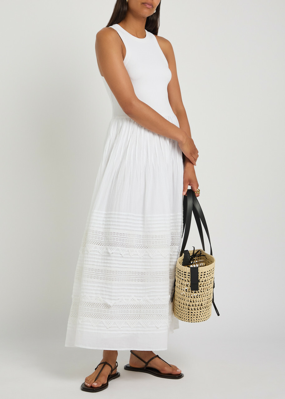 Polo Ralph Lauren Embroidered Stretch-cotton Midi Dress White