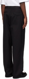 Lownn Black Cotton Gabardine Double Pleated Wide Trousers