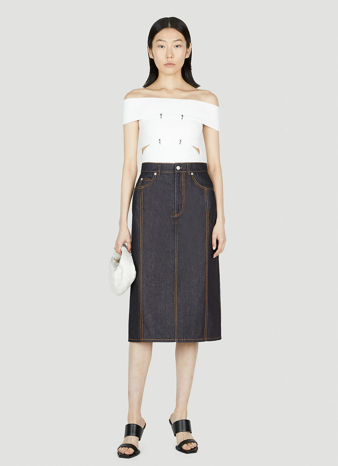 Alexander McQueen Contrast Stitching Denim Skirt