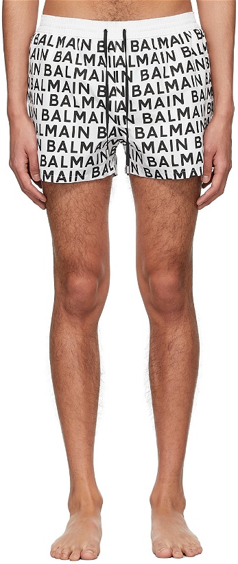 Photo: Balmain White Polyester Swim Shorts