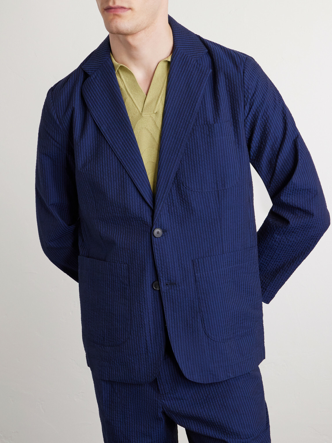 Portuguese Flannel - Atlantico Organic Cotton-Seersucker Suit Jacket - Blue