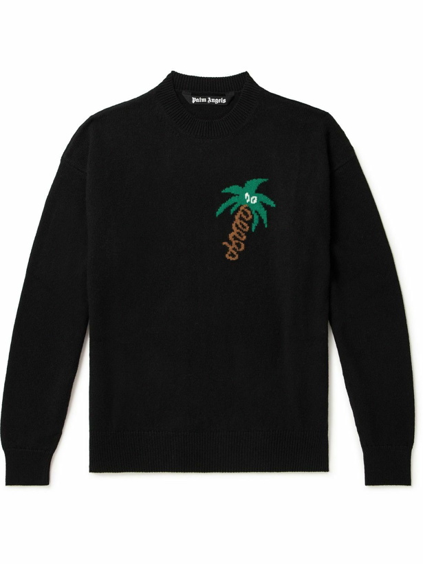 Photo: Palm Angels - Sketchy Palm Tree Intarsia-Knit Sweater - Black