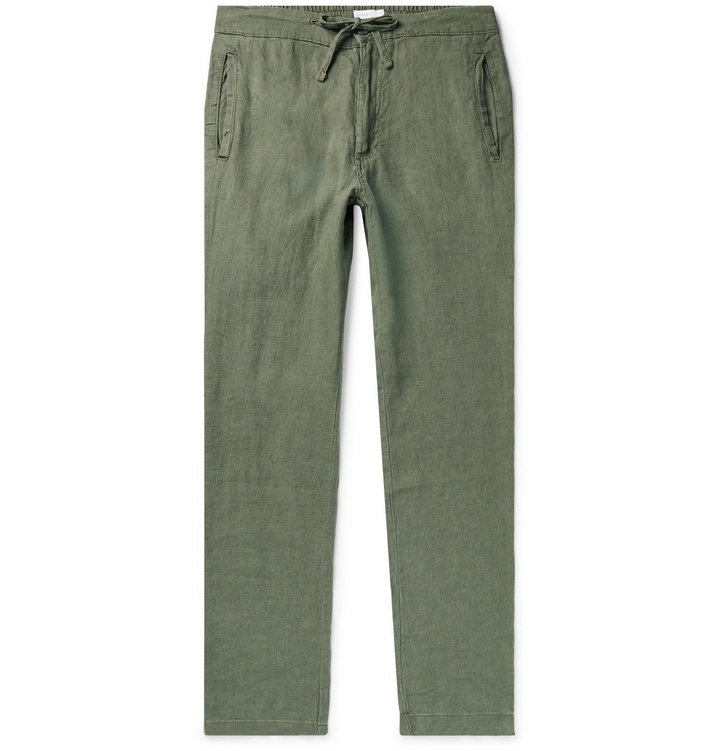 Photo: Onia - Collin Slub Linen Drawstring Trousers - Green