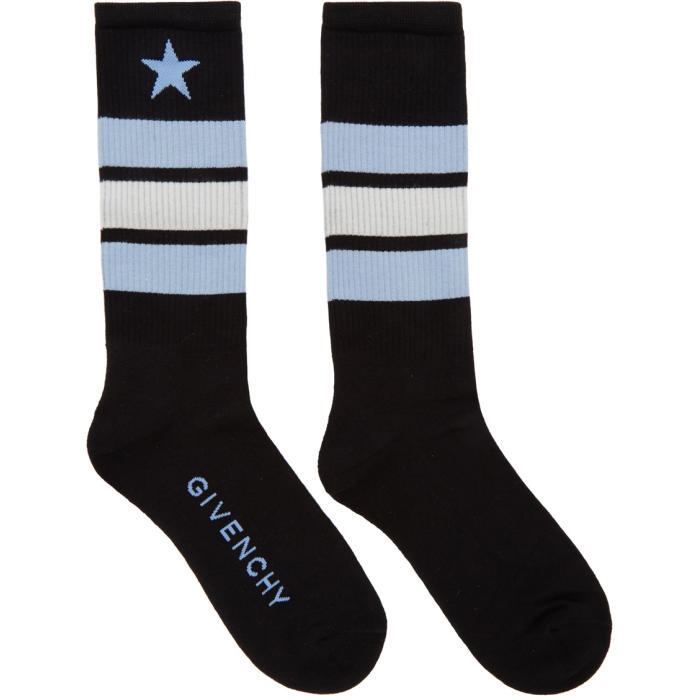 Photo: Givenchy Black and Blue Stripes and Star Logo Socks 