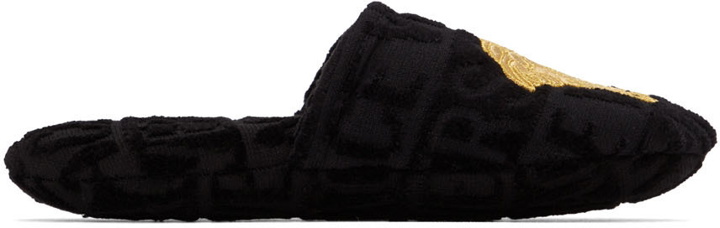 Photo: Versace Black Embroidered Medusa Slippers