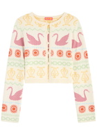 Kitri Carmel Swan-intarsia Cotton-blend Cardigan Ivory